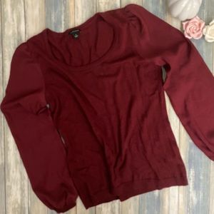 Ann Taylor Burgundy Sweater size Small Sheer Sleeves